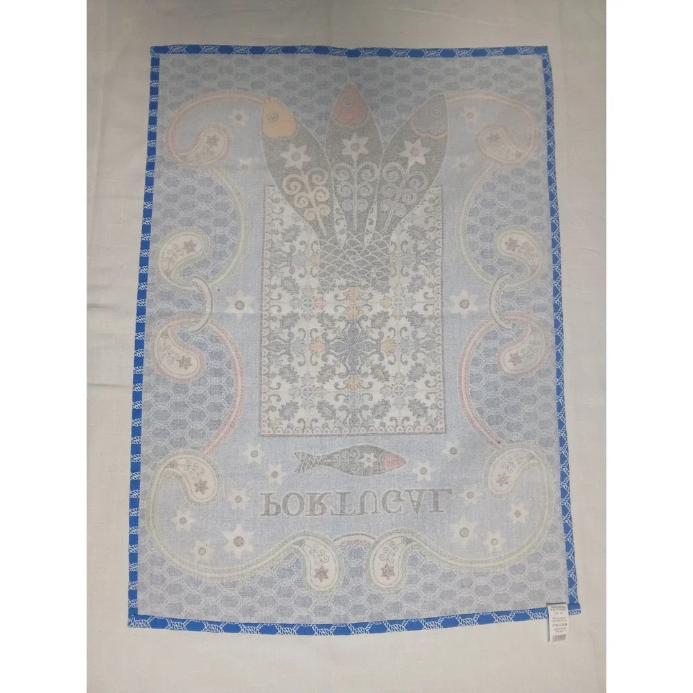 PM Lar Portugal Cotton Tea Towel Blue Sardine Tile Print Kitchen Dish Cloth